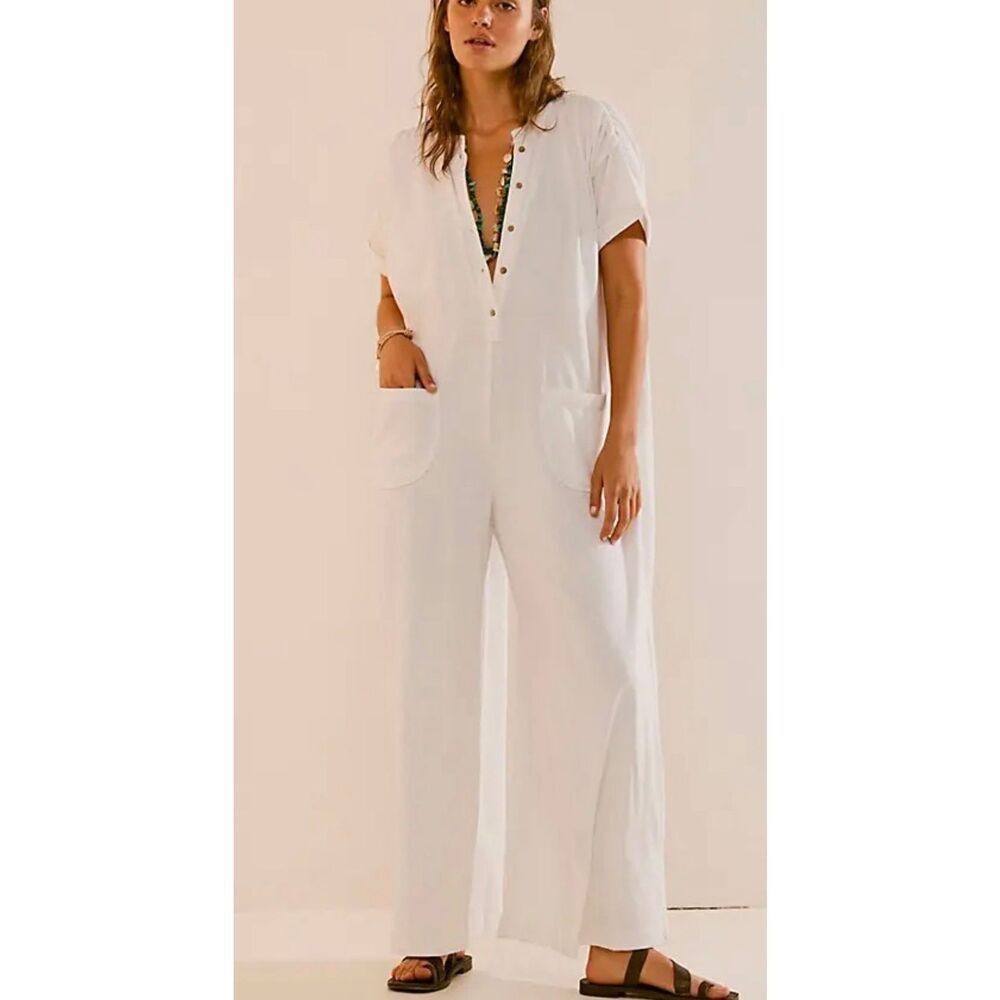 Free People My Go-To Off White Wide Leg Jumpsuit Romper One Piece Women's XS